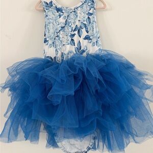 Floral Blue Tutu Dress for Kids